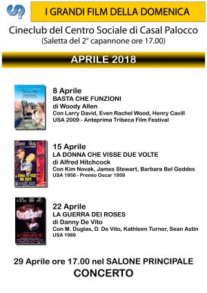 Cineforum domenicale al CSP Ore 17:00 - Aprile 2018